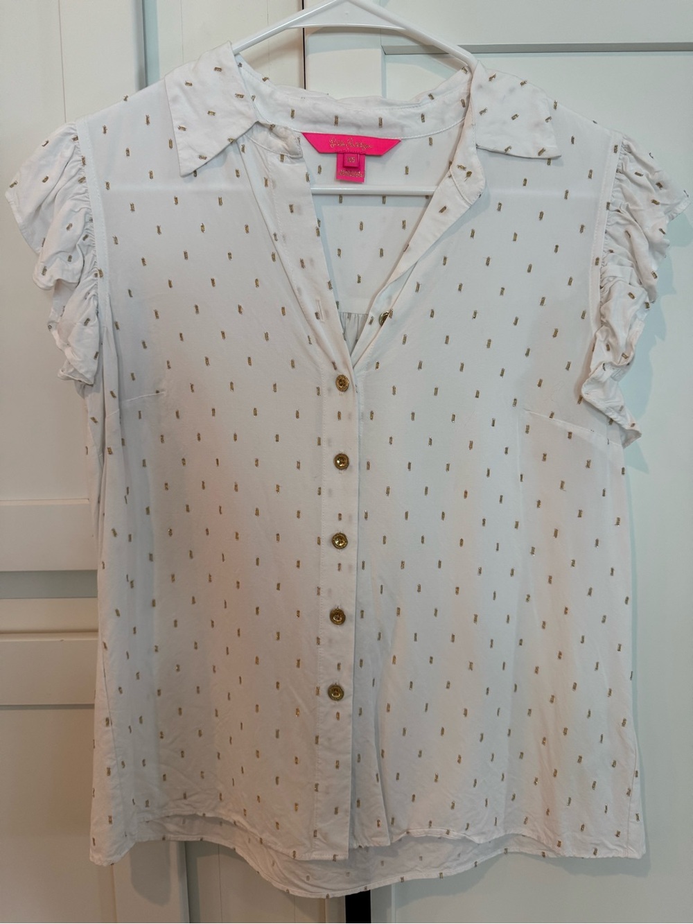 Lilly Pulitzer White Top with Gold Clip Dot
